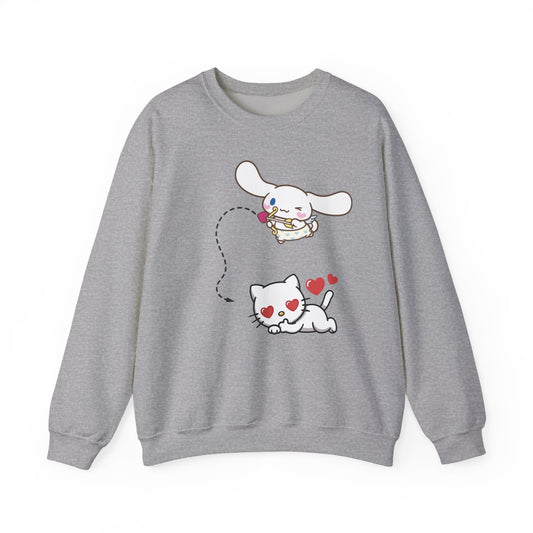 Cute Cinnamoroll & Kitty Graphic Sweatshirt — Kawaii Heart Cat Crewneck - kaon_place