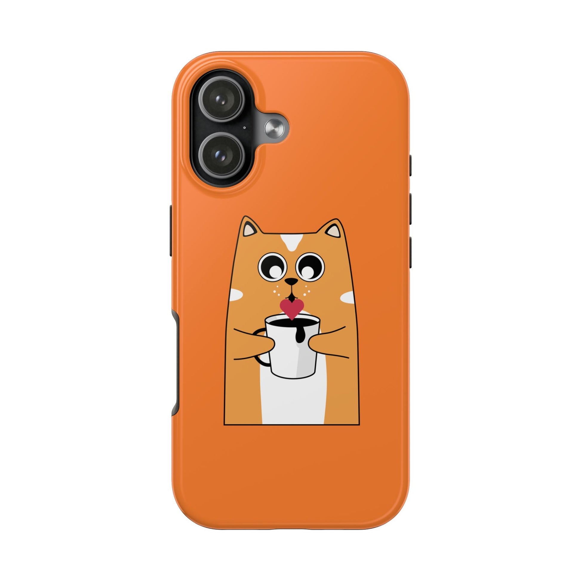 Cute Cat Drinking Coffee Tough Phone Case — Orange Protective Phone Cover for Cat Lovers - kaon_place