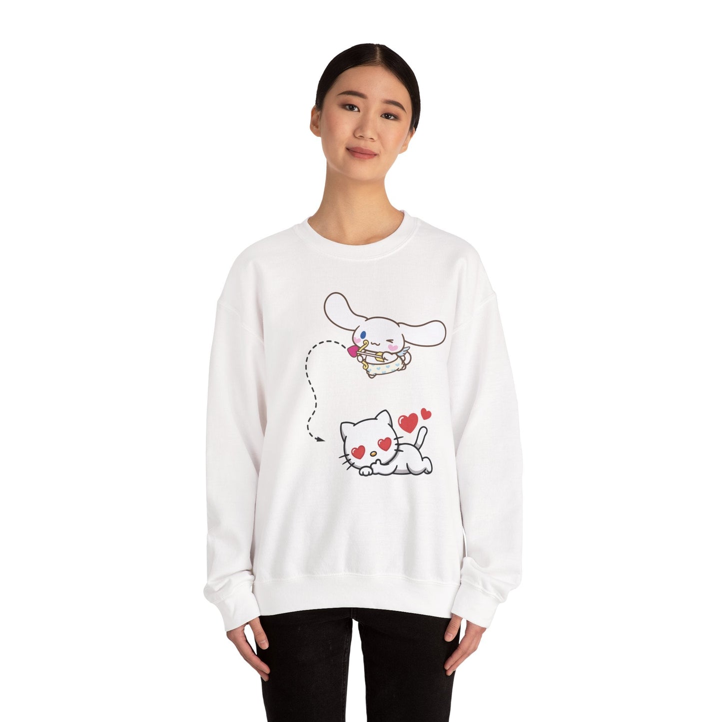 Cute Cinnamoroll & Kitty Graphic Sweatshirt — Kawaii Heart Cat Crewneck - kaon_place