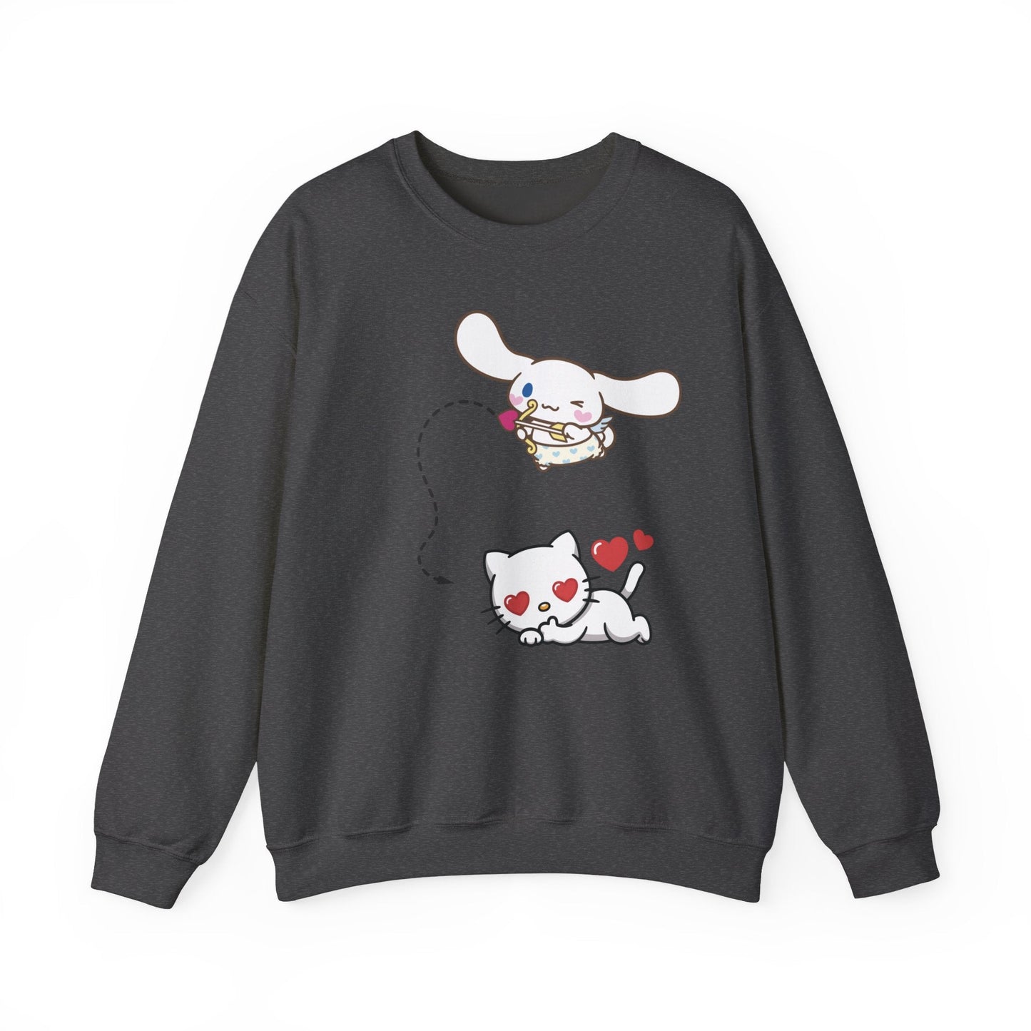 Cute Cinnamoroll & Kitty Graphic Sweatshirt — Kawaii Heart Cat Crewneck - kaon_place