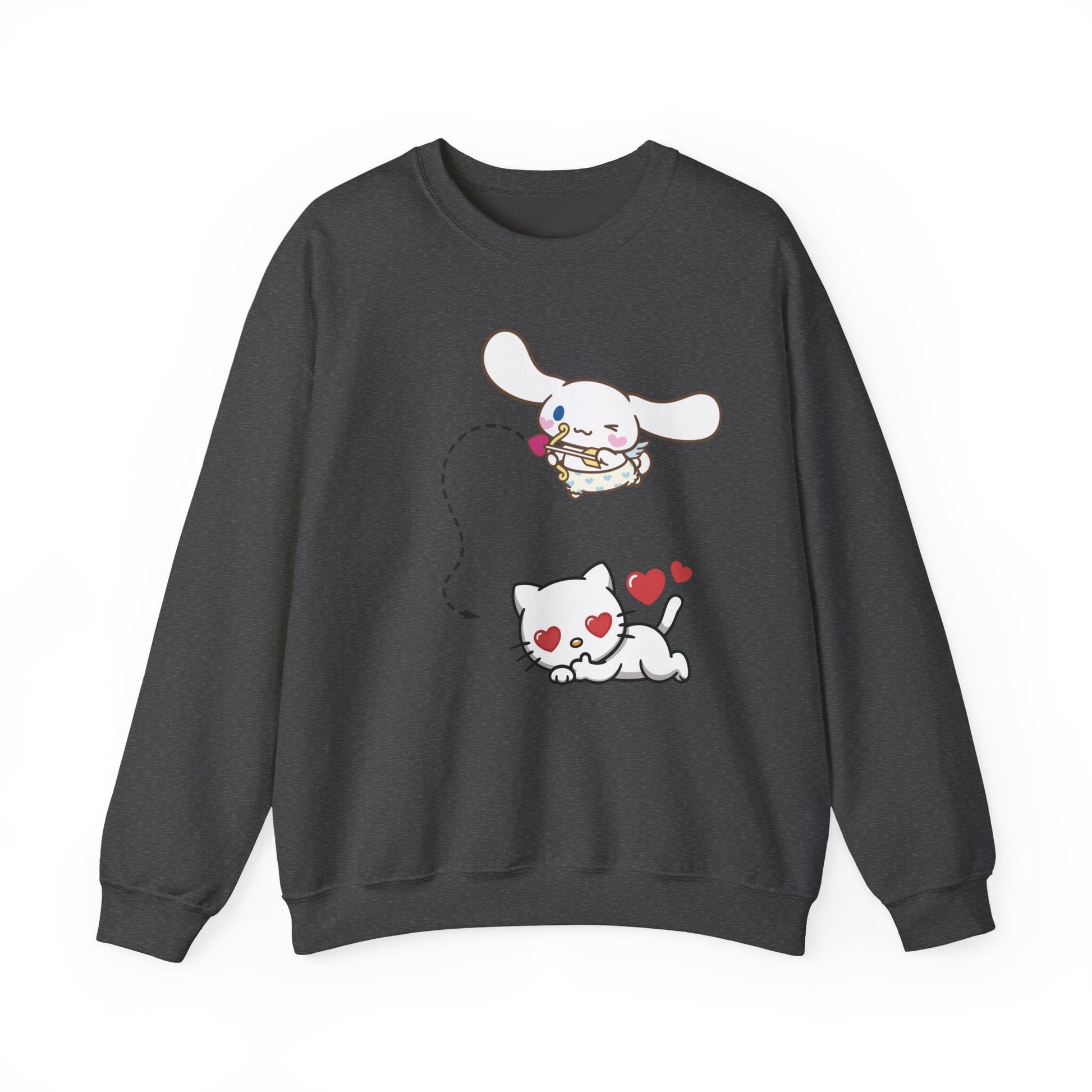 Cute Cinnamoroll & Kitty Graphic Sweatshirt — Kawaii Heart Cat Crewneck - kaon_place