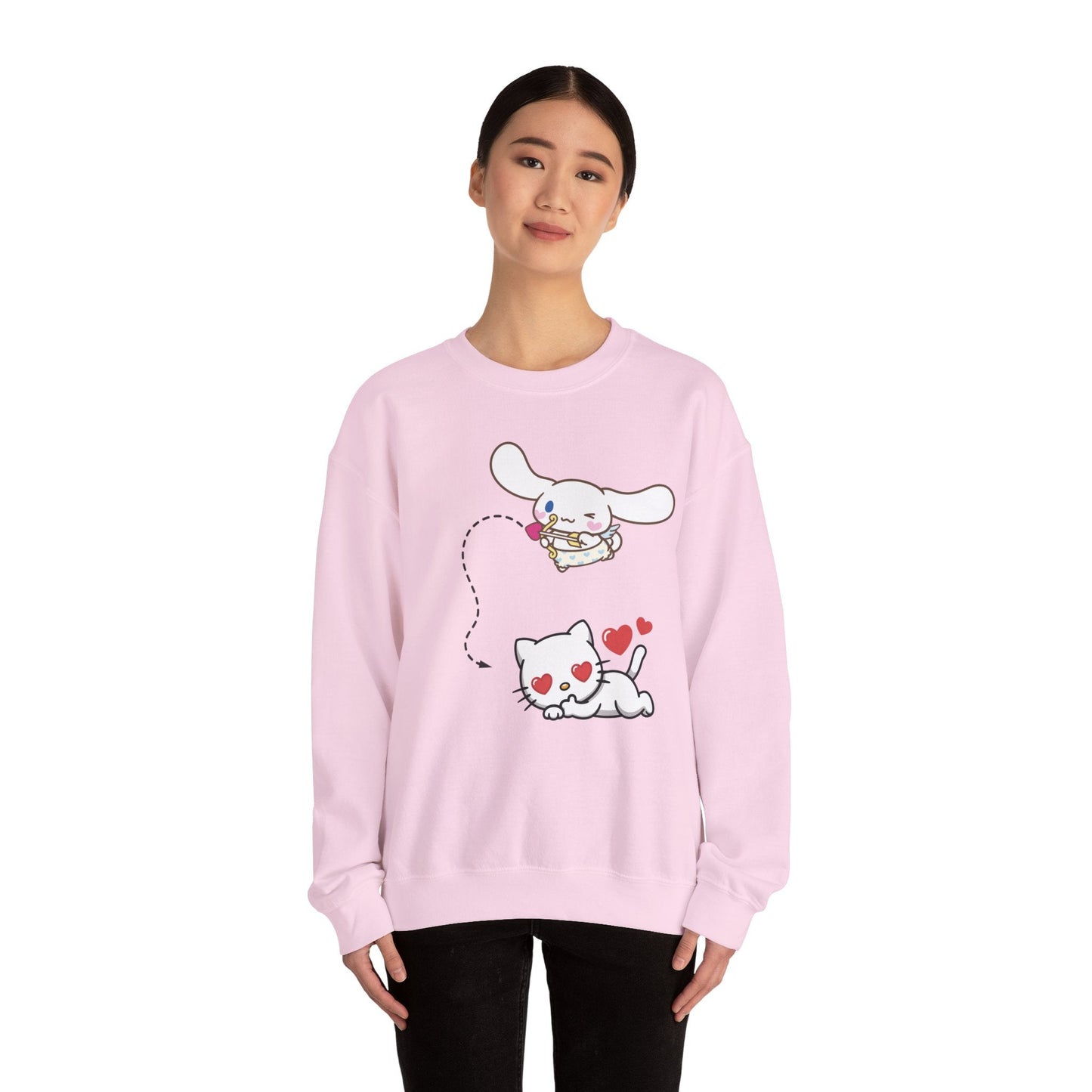 Cute Cinnamoroll & Kitty Graphic Sweatshirt — Kawaii Heart Cat Crewneck - kaon_place
