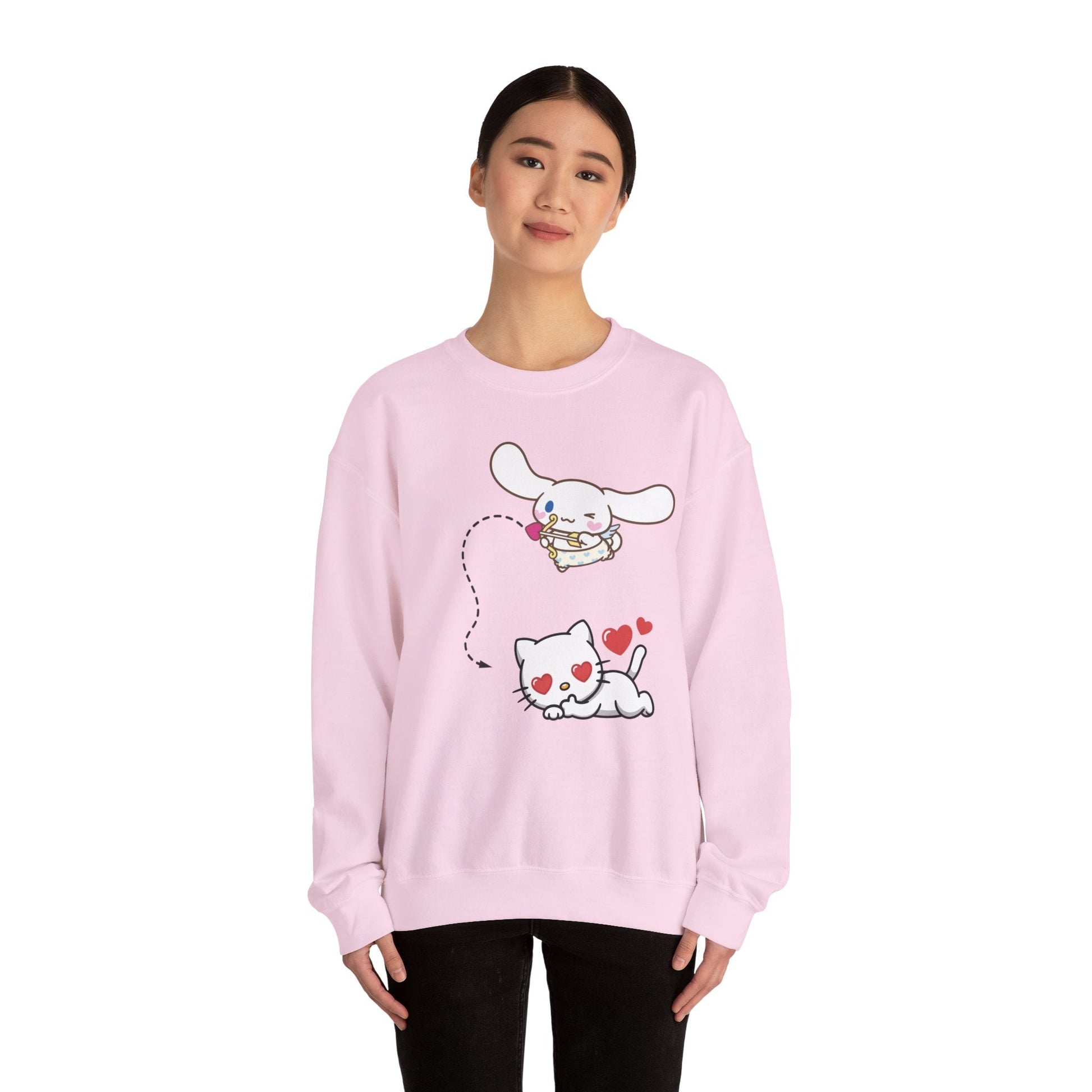 Cute Cinnamoroll & Kitty Graphic Sweatshirt — Kawaii Heart Cat Crewneck - kaon_place