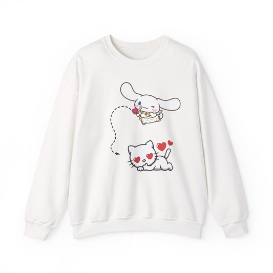 Cute Cinnamoroll & Kitty Graphic Sweatshirt — Kawaii Heart Cat Crewneck - kaon_place