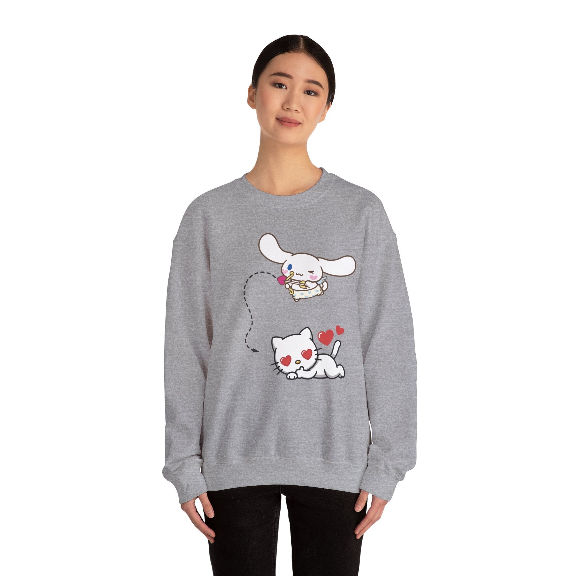 Cute Cinnamoroll & Kitty Graphic Sweatshirt — Kawaii Heart Cat Crewneck - kaon_place
