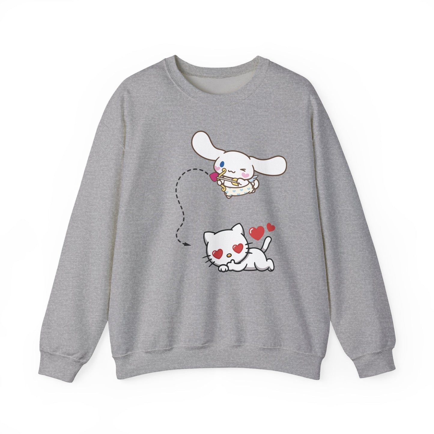 Cute Cinnamoroll & Kitty Graphic Sweatshirt — Kawaii Heart Cat Crewneck - kaon_place