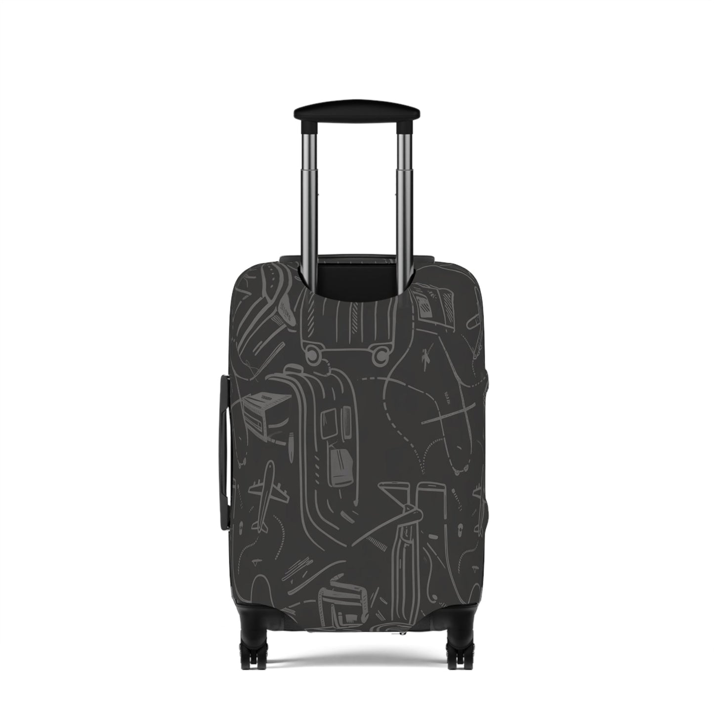 Travel Pattern Luggage Cover — Black Airplane & Suitcase Design - kaon_place