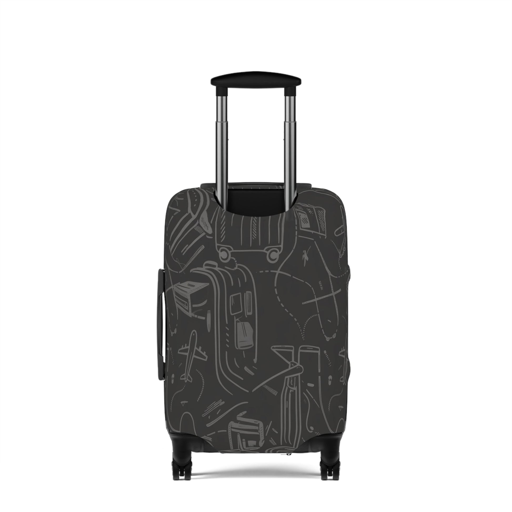 Travel Pattern Luggage Cover — Black Airplane & Suitcase Design - kaon_place