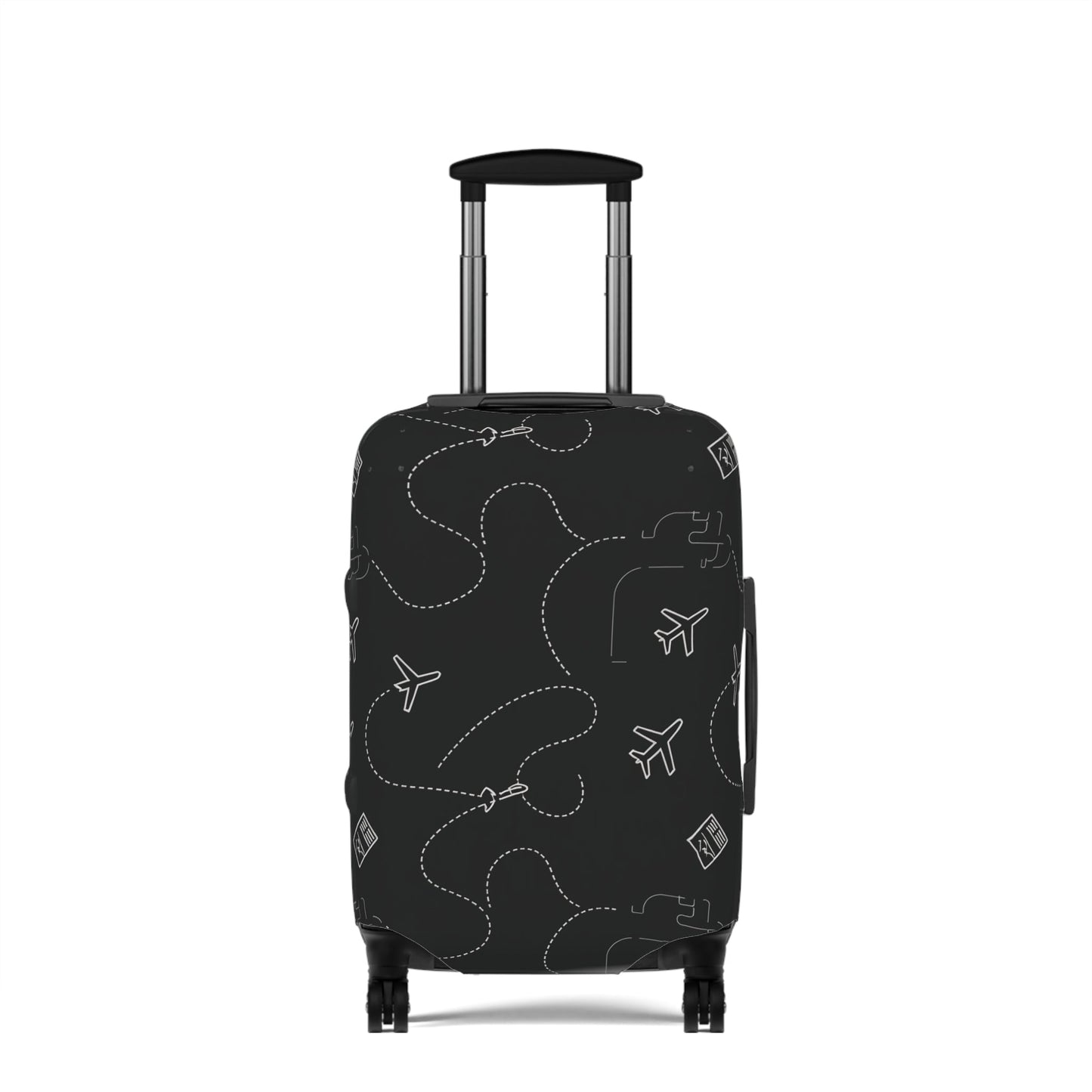 Travel Pattern Luggage Cover — Black Airplane & Suitcase Design - kaon_place