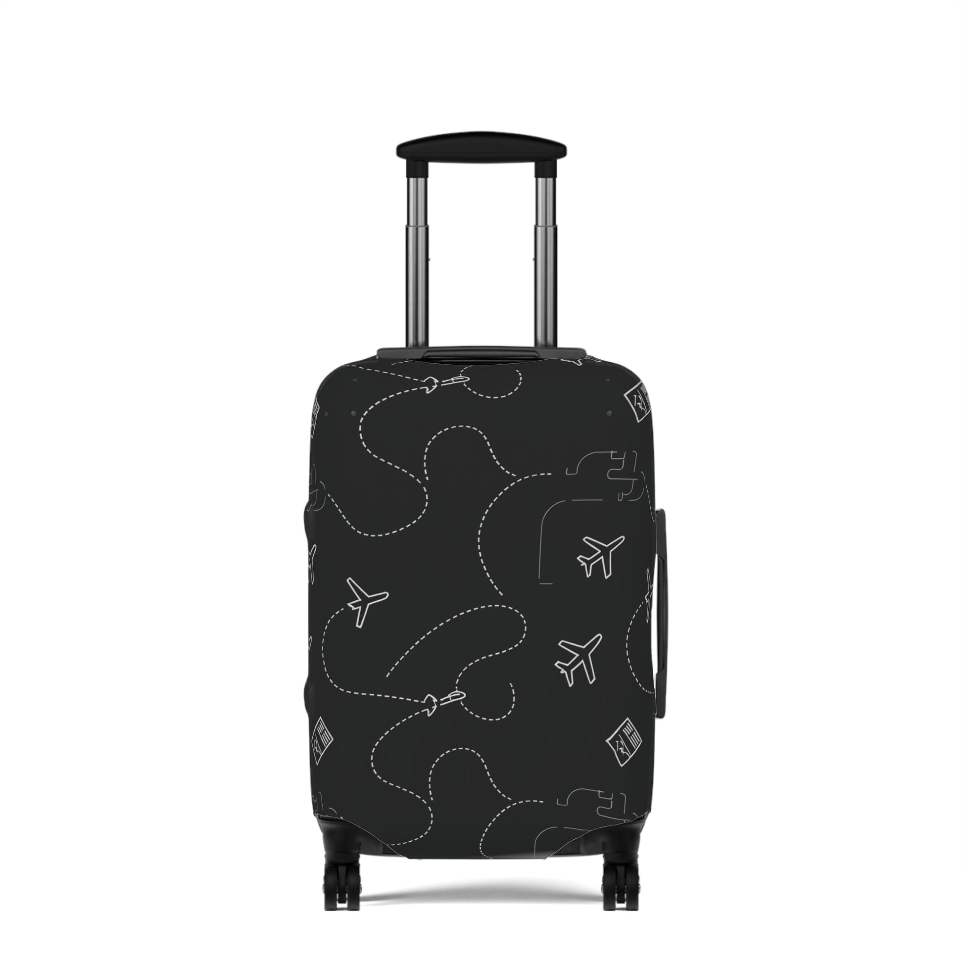 Travel Pattern Luggage Cover — Black Airplane & Suitcase Design - kaon_place
